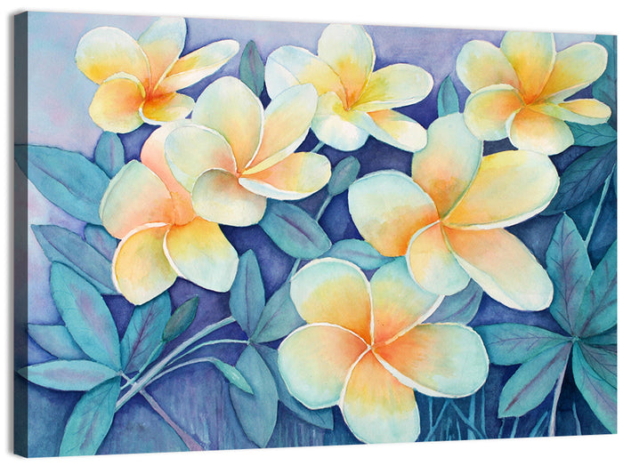 Watercolor Frangipani Cluster Wall Art as a canvas print