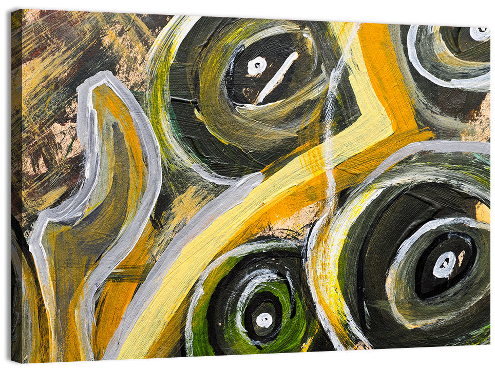 Impasto Swirl Circles in Yellow and Black Wall Art, canvas print, landscape