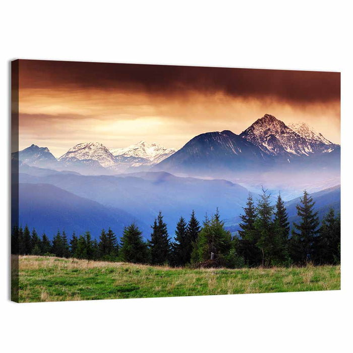 Austrian Mountain Peaks at Dusk Wall Art as a canvas print