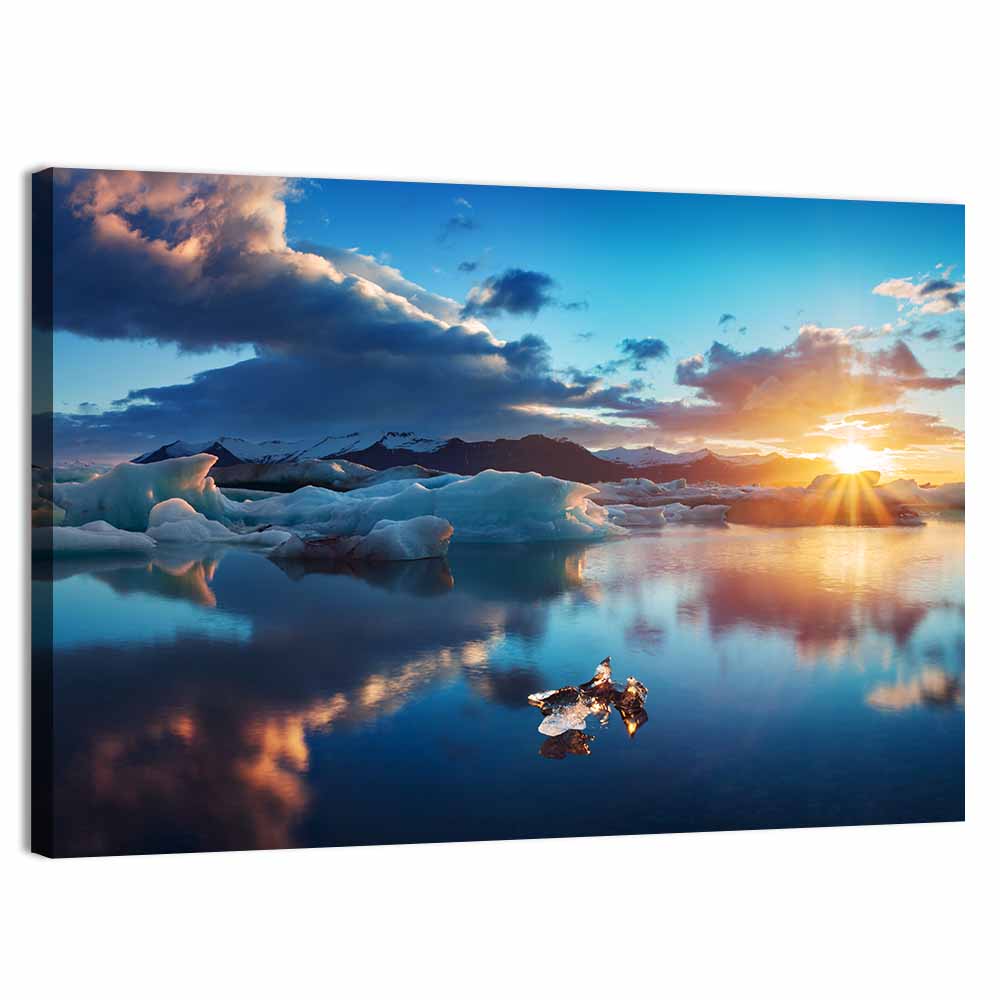 Jokulsarlon Sunrise Reflection Wall Art, canvas print, landscape