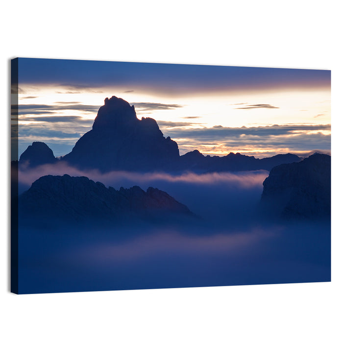 Dolomites Sunrise Silhouette Wall Art as a canvas print