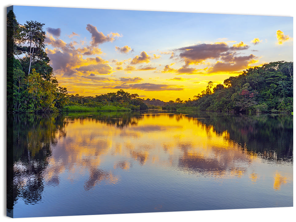Amazon River Sunset Reflection Wall Art, canvas print, landscape