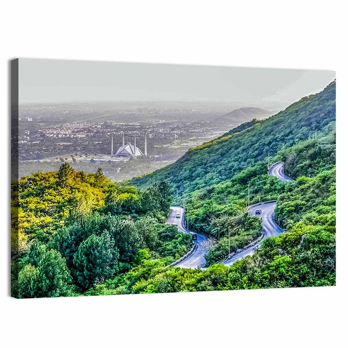 Faisal Mosque from Margalla Hills Wall Art as a canvas print