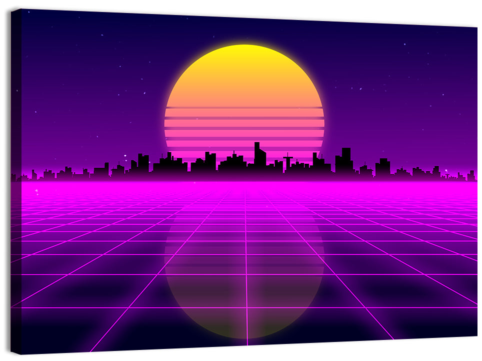 Neon Sunrise Skyline Wall Art, canvas print, landscape