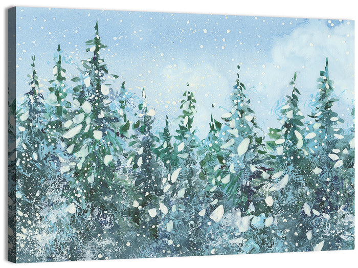 Snowy Spruce Forest Wall Art as a canvas print