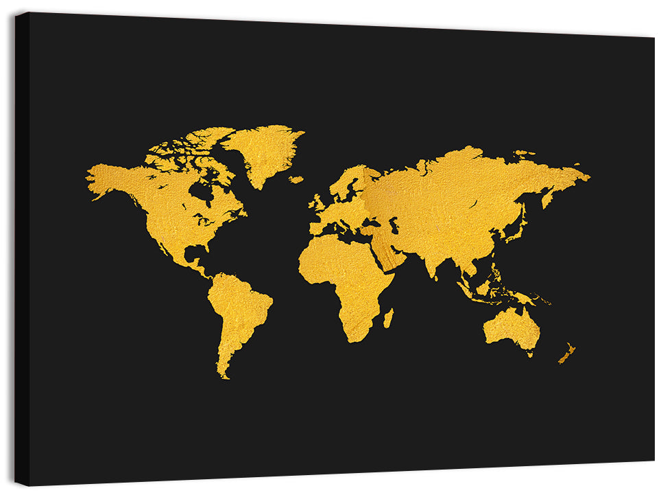 Gold Texture World Map Wall Art, canvas print, landscape