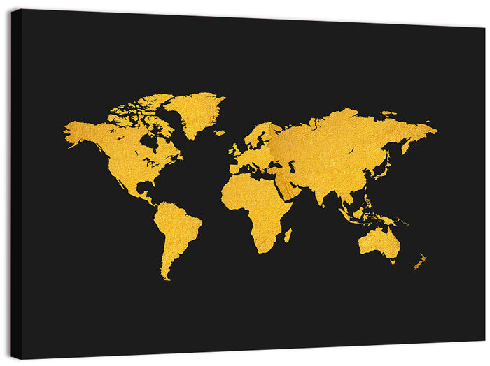 Gold Texture World Map Wall Art as a canvas print