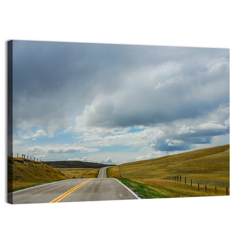Montana Road Through Golden Hills Wall Art, canvas print, landscape