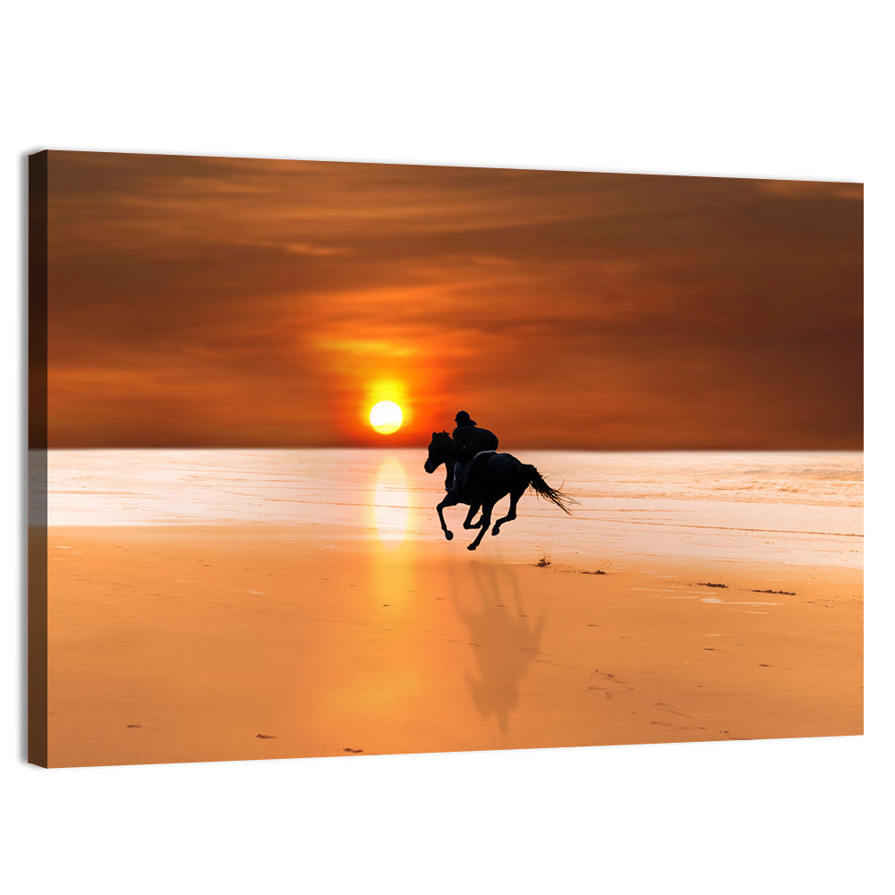 Horse and Rider at Sunset Wall Art, canvas print, landscape