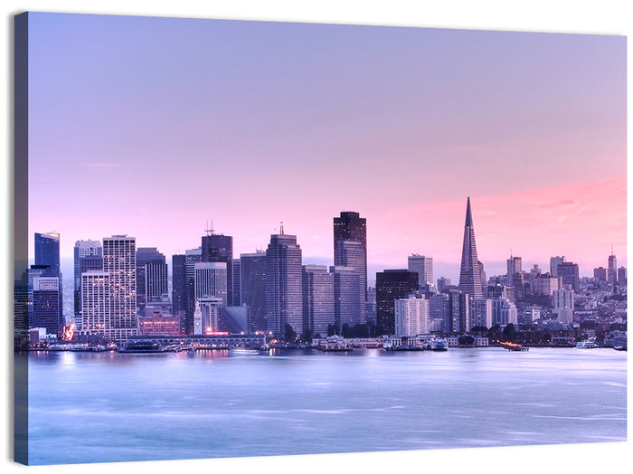 San Francisco Skyline at Lavender Dusk Wall Art as a canvas print