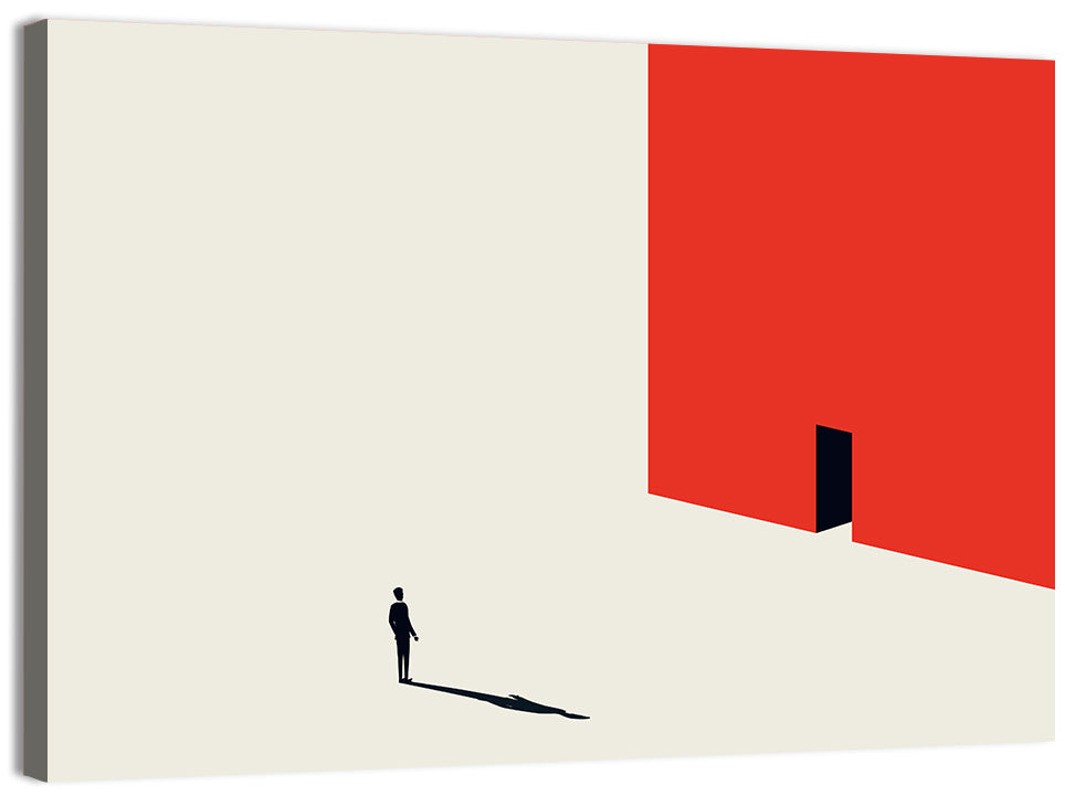 Solitary Figure with Red Door Wall Art, canvas print, landscape