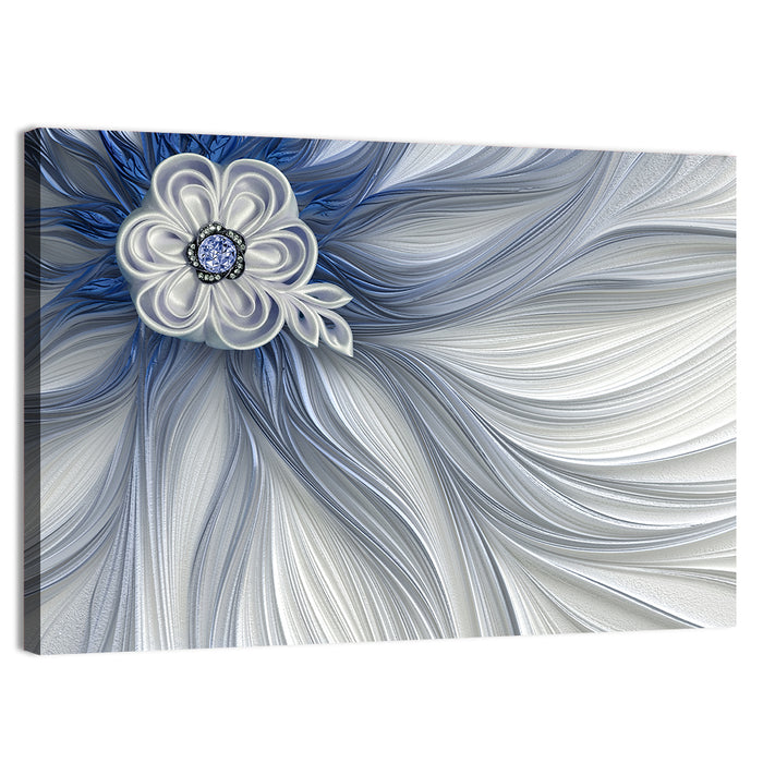 Fractal Flower with Blue Crystal Wall Art as a canvas print