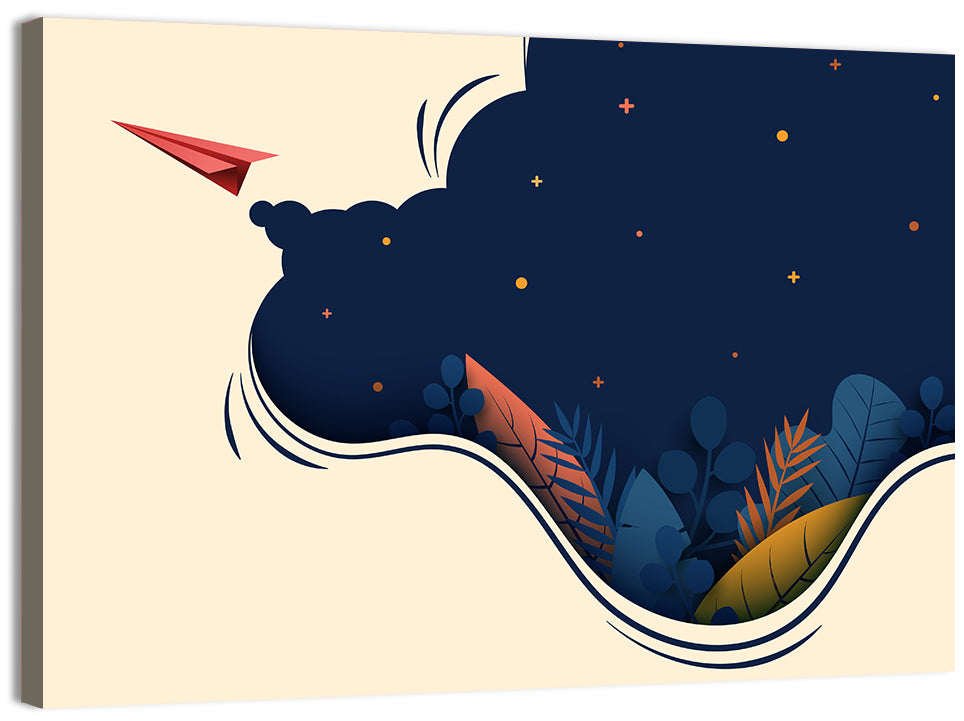 Paper Airplane in Flight Wall Art, canvas print, landscape