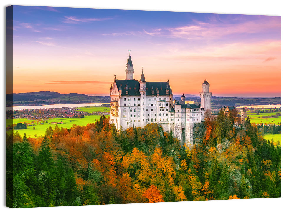 Neuschwanstein Castle at Autumn Sunset Wall Art, canvas print, landscape