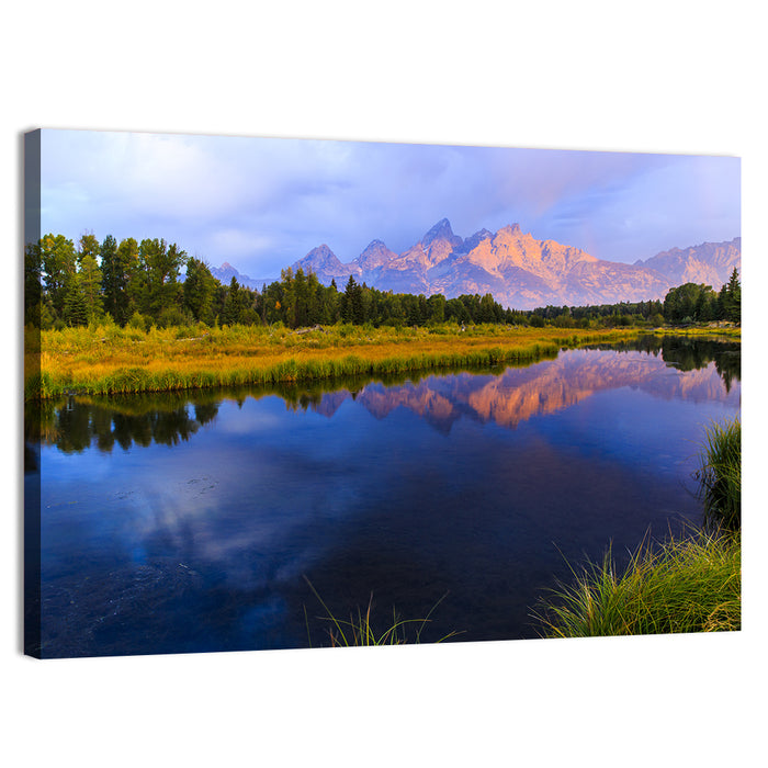 Grand Tetons Sunrise Over Snake River Wall Art as a canvas print