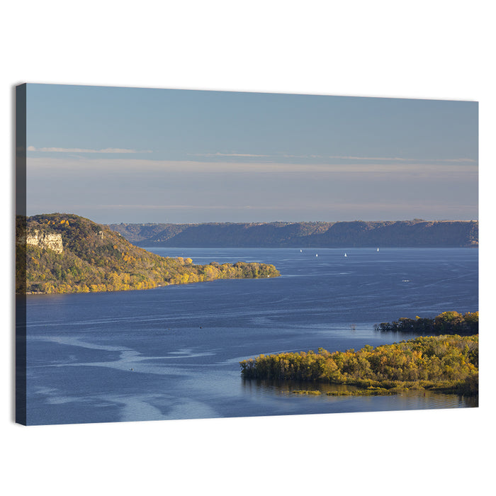 Mississippi River Autumn Panorama Wall Art as a canvas print