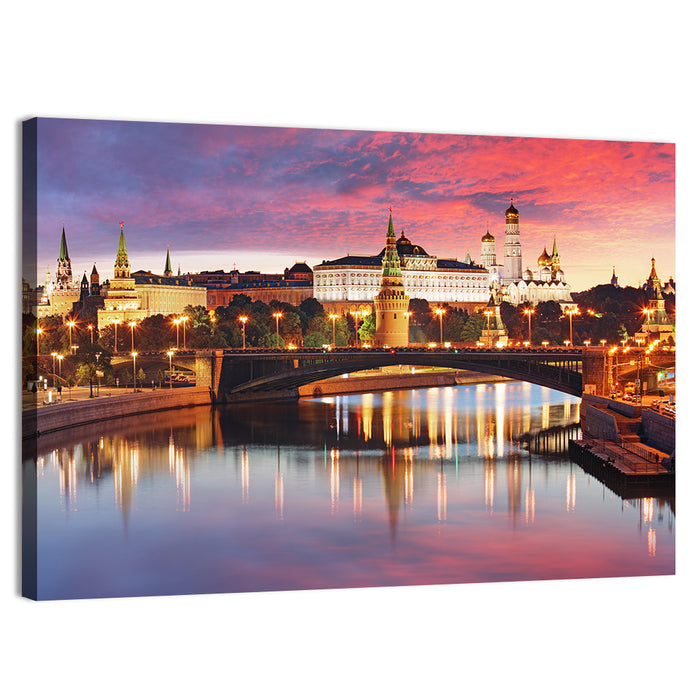 Moscow Kremlin Skyline at Twilight Wall Art as a canvas print