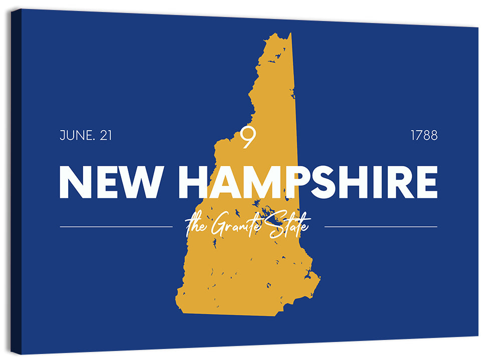 New Hampshire State Map, Blue and Gold Wall Art, canvas print, landscape