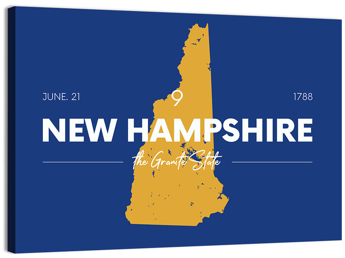 New Hampshire State Map, Blue and Gold Wall Art as a canvas print