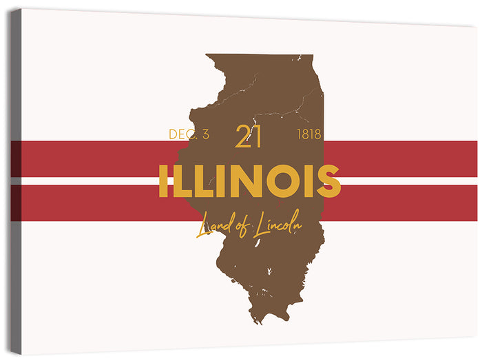 Illinois Map Land of Lincoln Wall Art as a canvas print