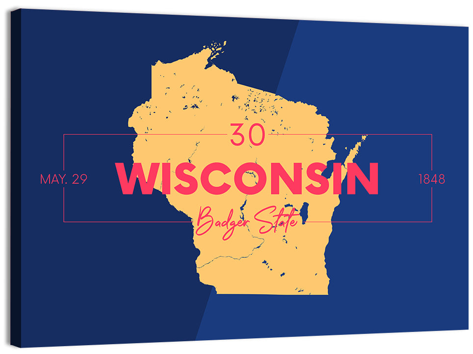 Badger State Map Wall Art, canvas print, landscape