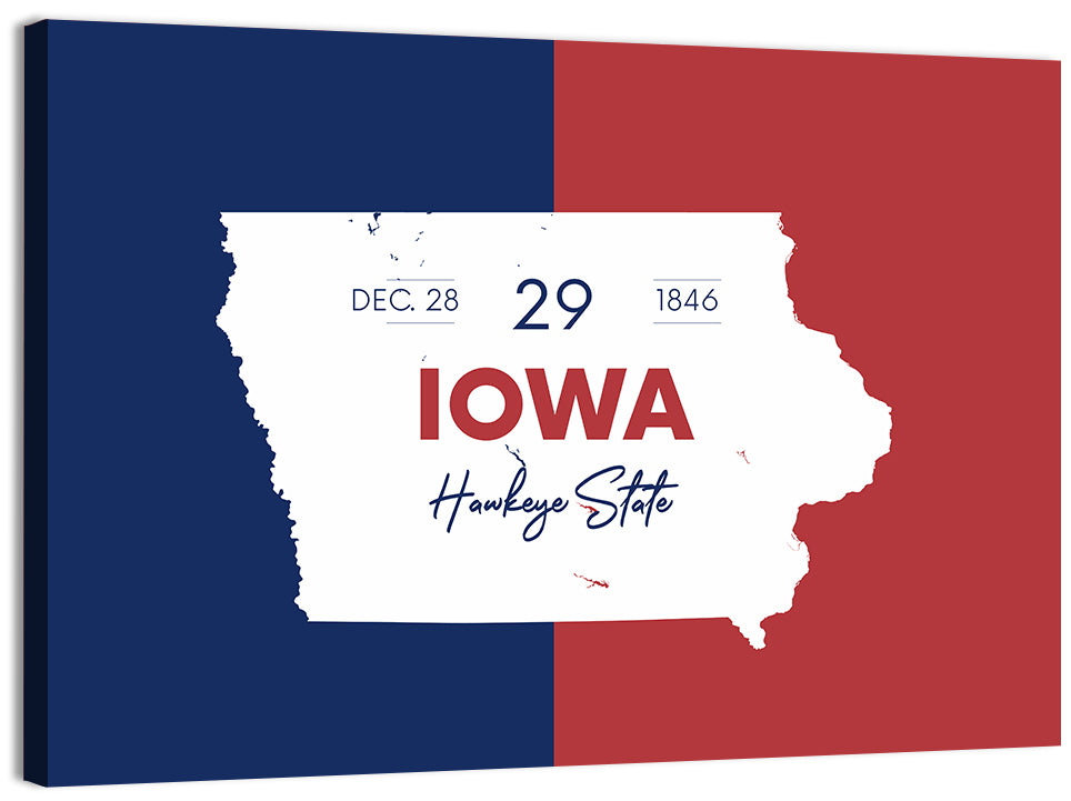 Hawkeye State Map Typography Wall Art, canvas print, landscape