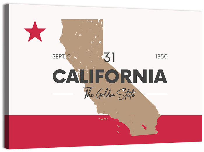 California Map with Red Star Wall Art as a canvas print
