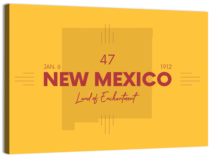 New Mexico Typographic Map 1912 Wall Art as a canvas print