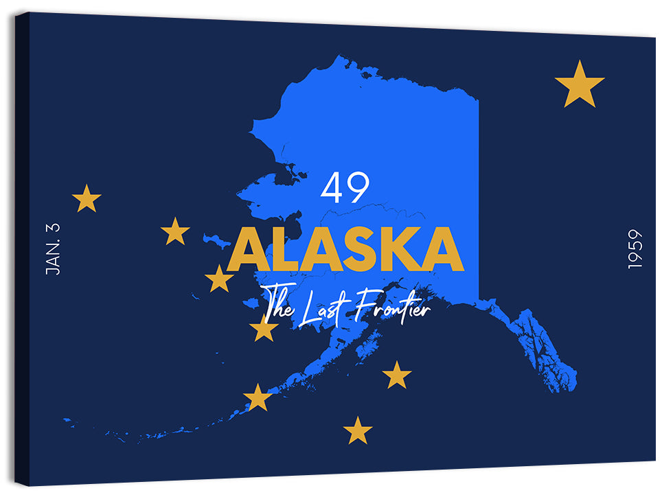 Alaska Map with Gold Stars Wall Art, canvas print, landscape