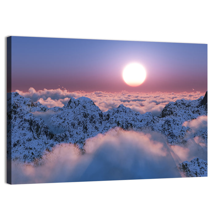 Sunset Above Snowy Mountains Wall Art as a canvas print