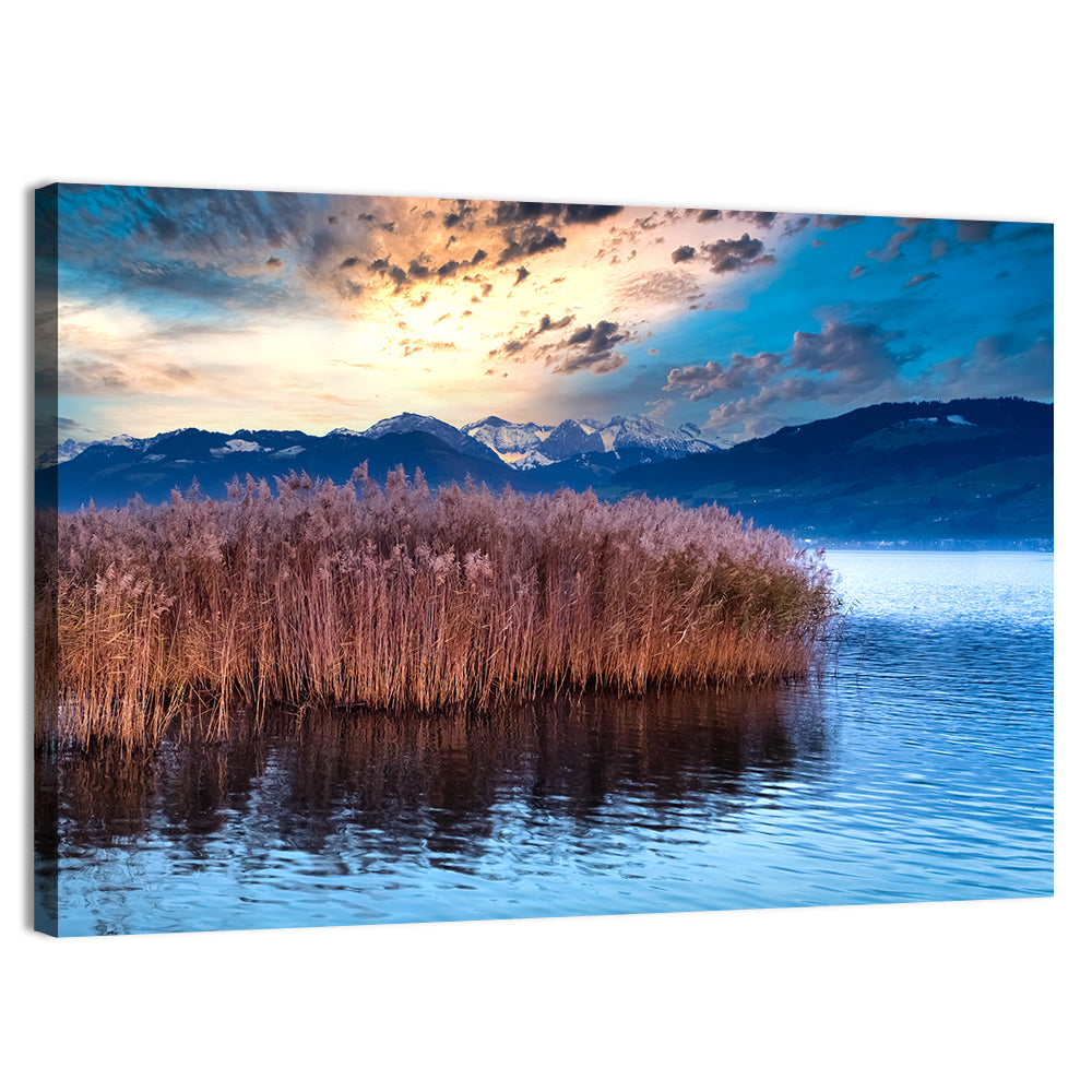 Lake Obersee Reeds at Dusk Wall Art, canvas print, landscape