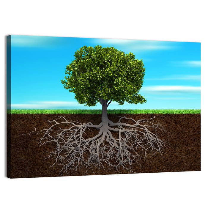 Tree Roots Cross-section Illustration Wall Art as a canvas print