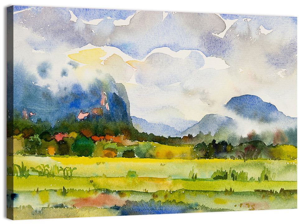Summer Meadow Watercolor Landscape Wall Art, canvas print, landscape