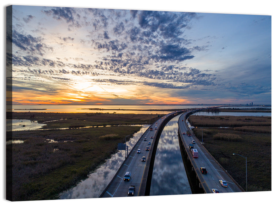 Mobile Bay Bridge at Sunset Wall Art, canvas print, landscape