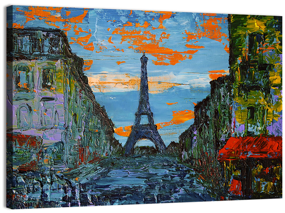 Paris Dusk Street, Eiffel Tower Wall Art, canvas print, landscape