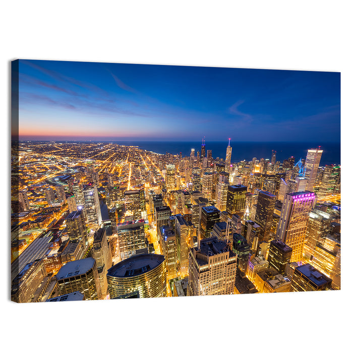 Aerial Chicago Nightscape Wall Art as a canvas print