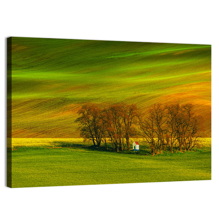 Moravian Wheat Fields with Chapel Wall Art as a canvas print