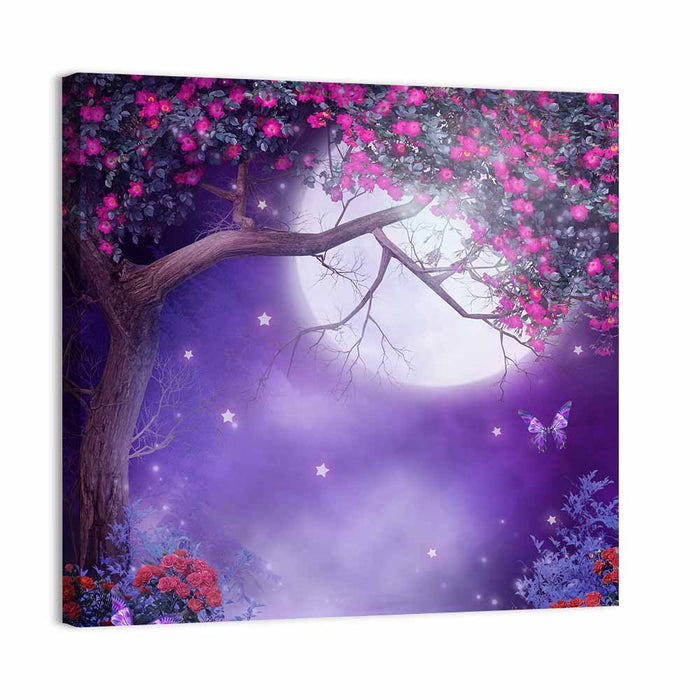 Moonlit Fantasy Rose Tree Wall Art as a canvas print