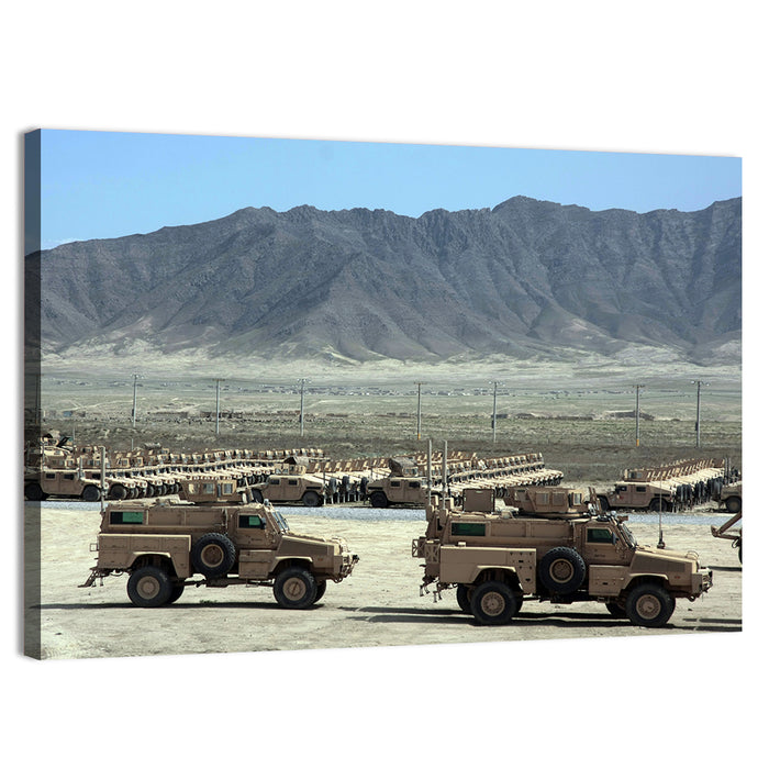 Mrap Vehicles in Desert Landscape Wall Art as a canvas print