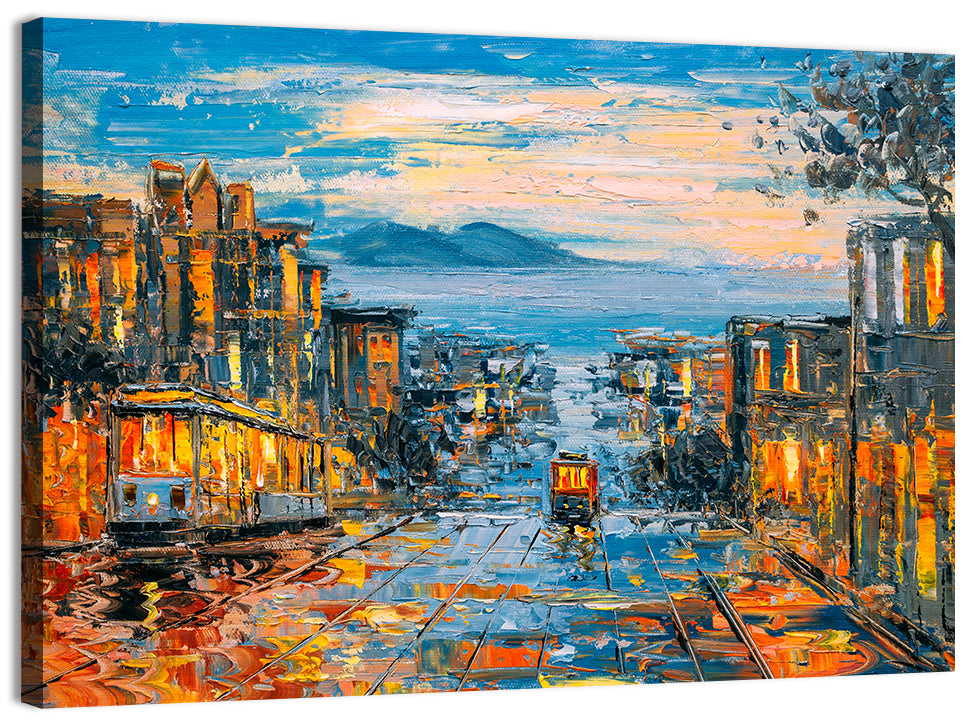 San Francisco Cable Car at Dusk Wall Art, canvas print, landscape