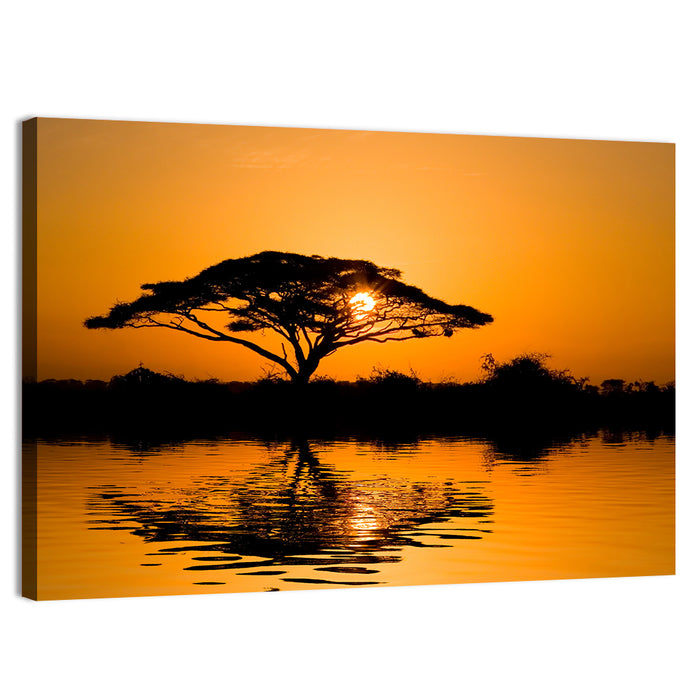 Acacia Tree at Sunrise Wall Art as a canvas print