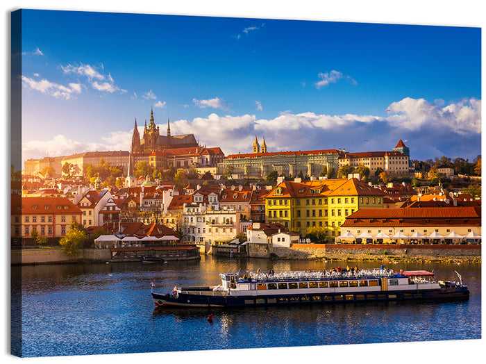 Prague Castle Golden Hour River View Wall Art as a canvas print