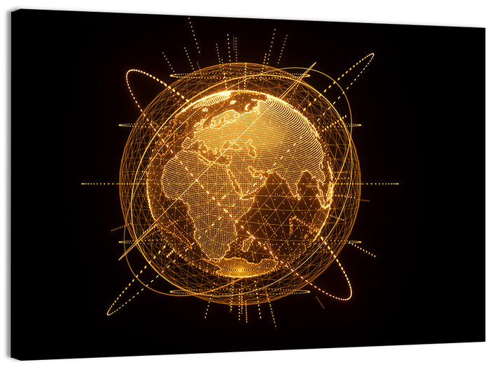 Golden Hologram Globe Wall Art as a canvas print