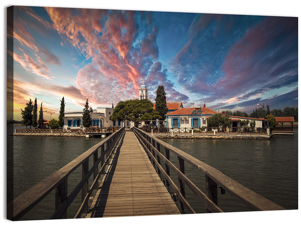 Agios Achilleios Monastery at Sunset Wall Art, canvas print, landscape