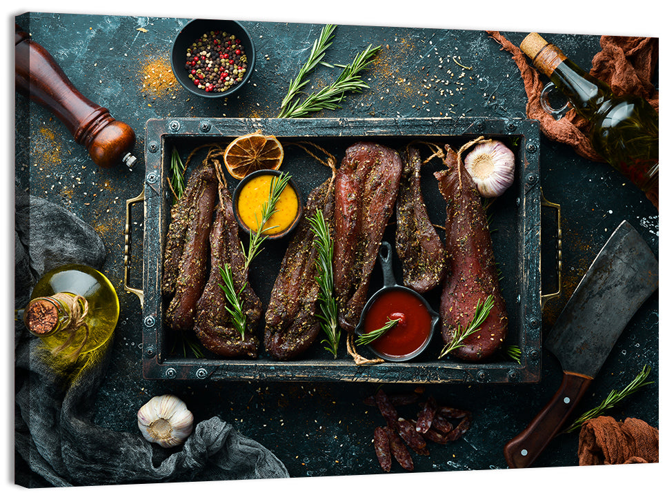 Charcuterie Tray with Dried Chicken Wall Art, canvas print, landscape
