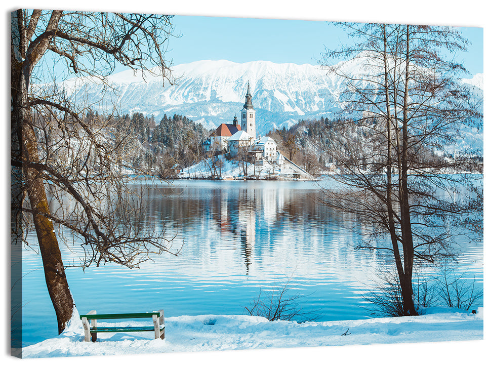 Bled Castle Winter View Wall Art, canvas print, landscape