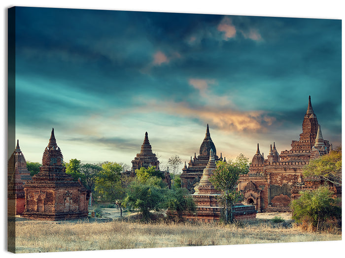 Bagan Ancient Pagodas at Sunrise Wall Art as a canvas print