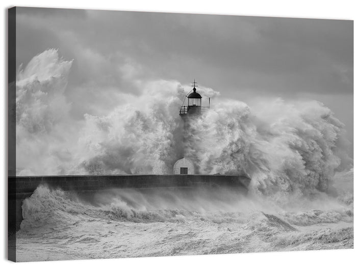 Douro River Storm Lighthouse Wall Art as a canvas print