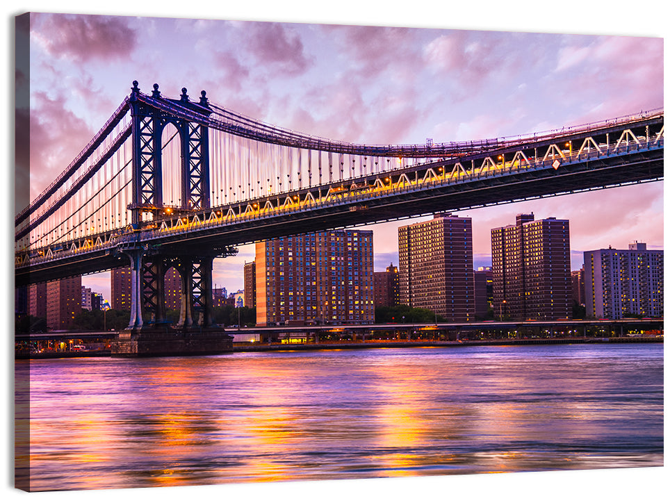 Manhattan Bridge at Dusk Wall Art, canvas print, landscape