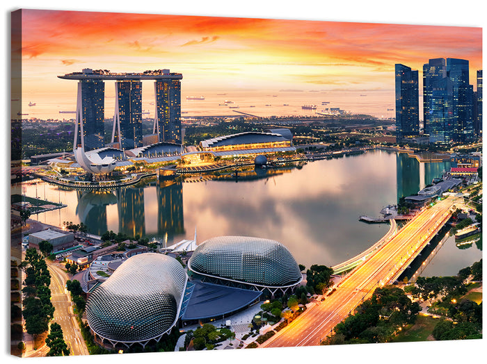 Marina Bay Sunset Skyline Wall Art as a canvas print